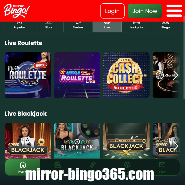Live Roulette Section Mirror Bingo